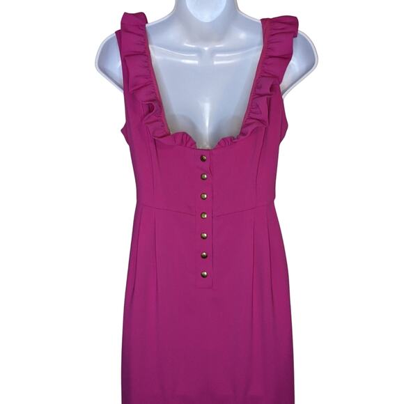 Camilyn Beth Fuchsia Ruffle Neckline Scoop Back Empire Waist The Go Go Dress 2 - Picture 12 of 14